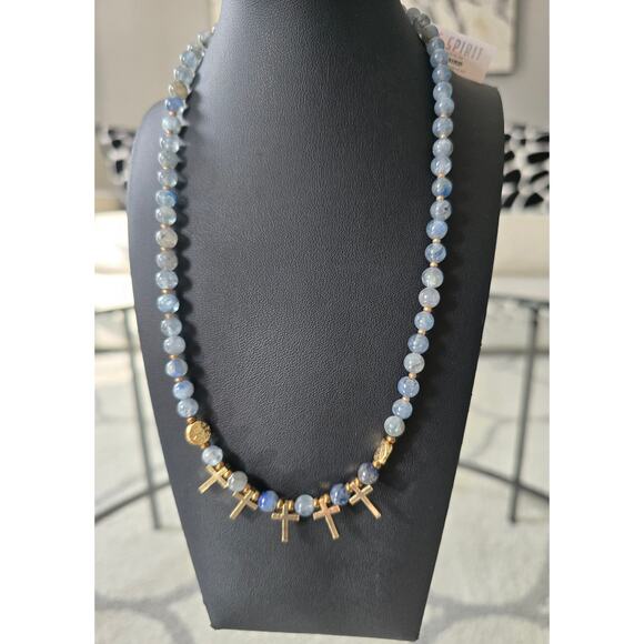 Peyote Bird Free Spirit Blue Natural Stone Cross Necklace New - Picture 4 of 4